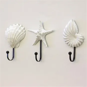 

Home Shell Key Holder Wall Home Decoration Accessories Cloakroom Hook Soft Decor Crafts Starfish Scallop Wall Hanging #W