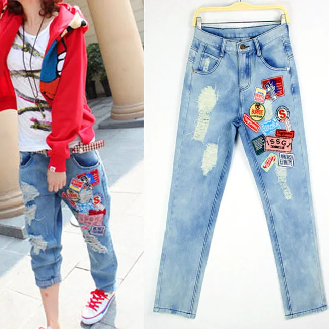 womens jeans with patches on them
