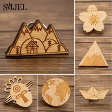 Smjel broches de bambu madeira natural pinos graciosa nova moda montanha paisagem broche flor jóias para mulher bijoux