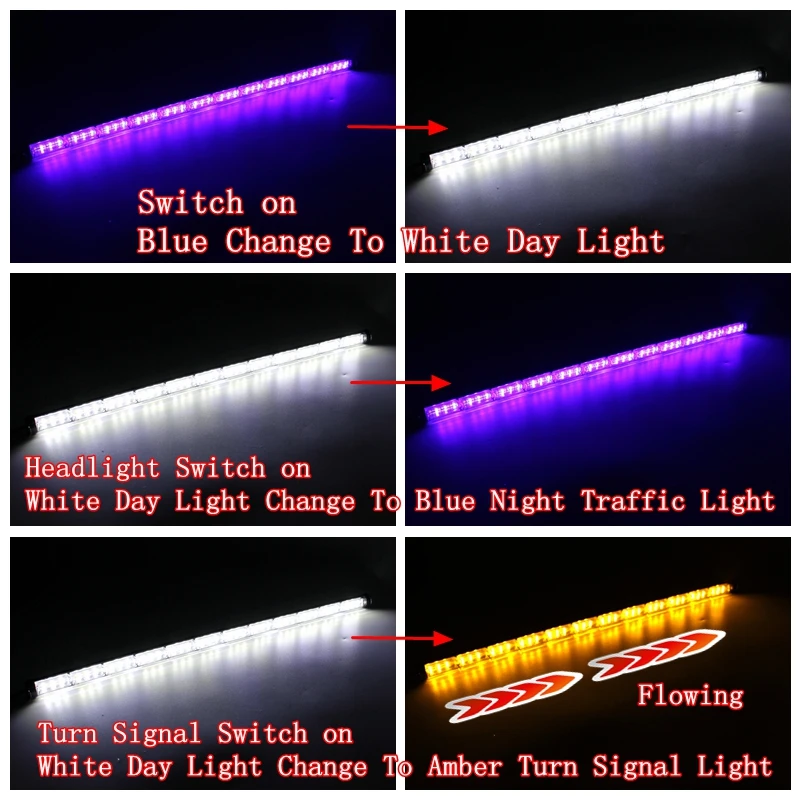 Tak Wai Lee 2X 4 Changes External Flexible LED Daytime Running Strip Light Crystal Eyes Flow Turn Signal Car Day Lamp Styling