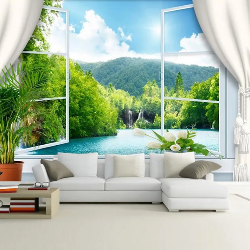 Ukuran Custom 3D Mural Wallpaper Ruang TV Sofa Latar ...