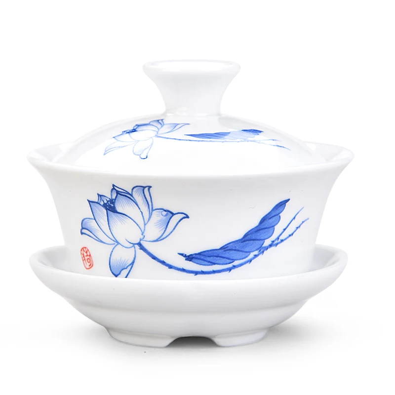 Китай Ручная роспись Gaiwan, Dehua высокое качество белый фарфор чайный набор для путешествий красивый и легкий чайник - Цвет: Бургундия