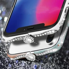 Блестящие стразы бампер чехол для iPhone 11 XS Max XR X 8 7 6 S Plus чехол s диаманта Bling «любящее сердце» с декоративной металлической пряжкой и Алюминий рамка