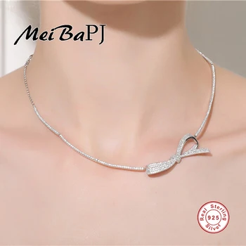 

[MeiBaPJ]The European and American Bowkont Torques S925 Pure Silver AAA Zircon Necklace 2 Color For women Fine Jewelry
