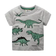 Детская футболка с короткими рукавами из 100% хлопка, серые футболки с принтом динозавра для мальчиков, детская одежда с круглым воротником