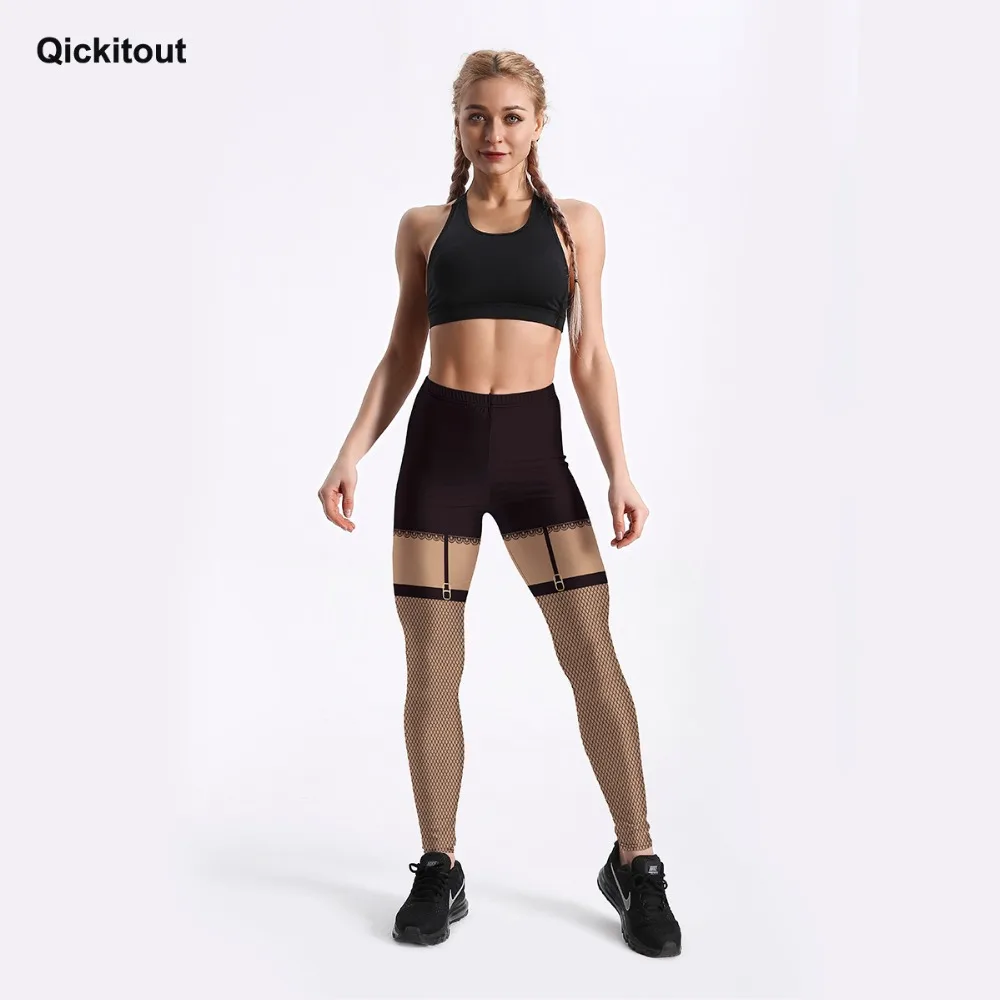 Qickitout, 3D, цифровой стиль, леггинсы для женщин, черные, съемные, сетчатые штаны, с принтом, леггинсы, тонкие, для тренировки, фитнеса, повседневные штаны