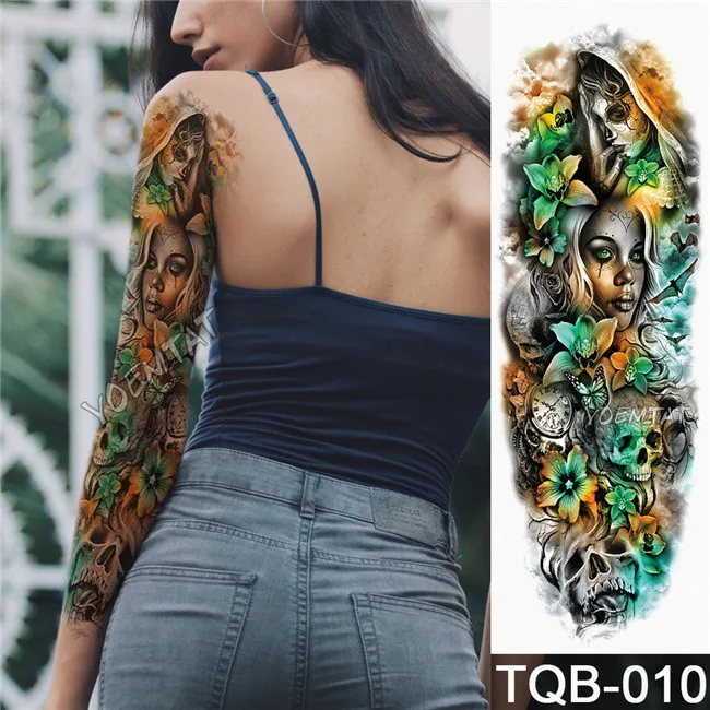 Большая рука рукав татуировки японская волна водонепроницаемый временная татуировка наклейка Лилия Павлин мужчины полный Тигр лиса тату боди-арт женщины - Цвет: 08