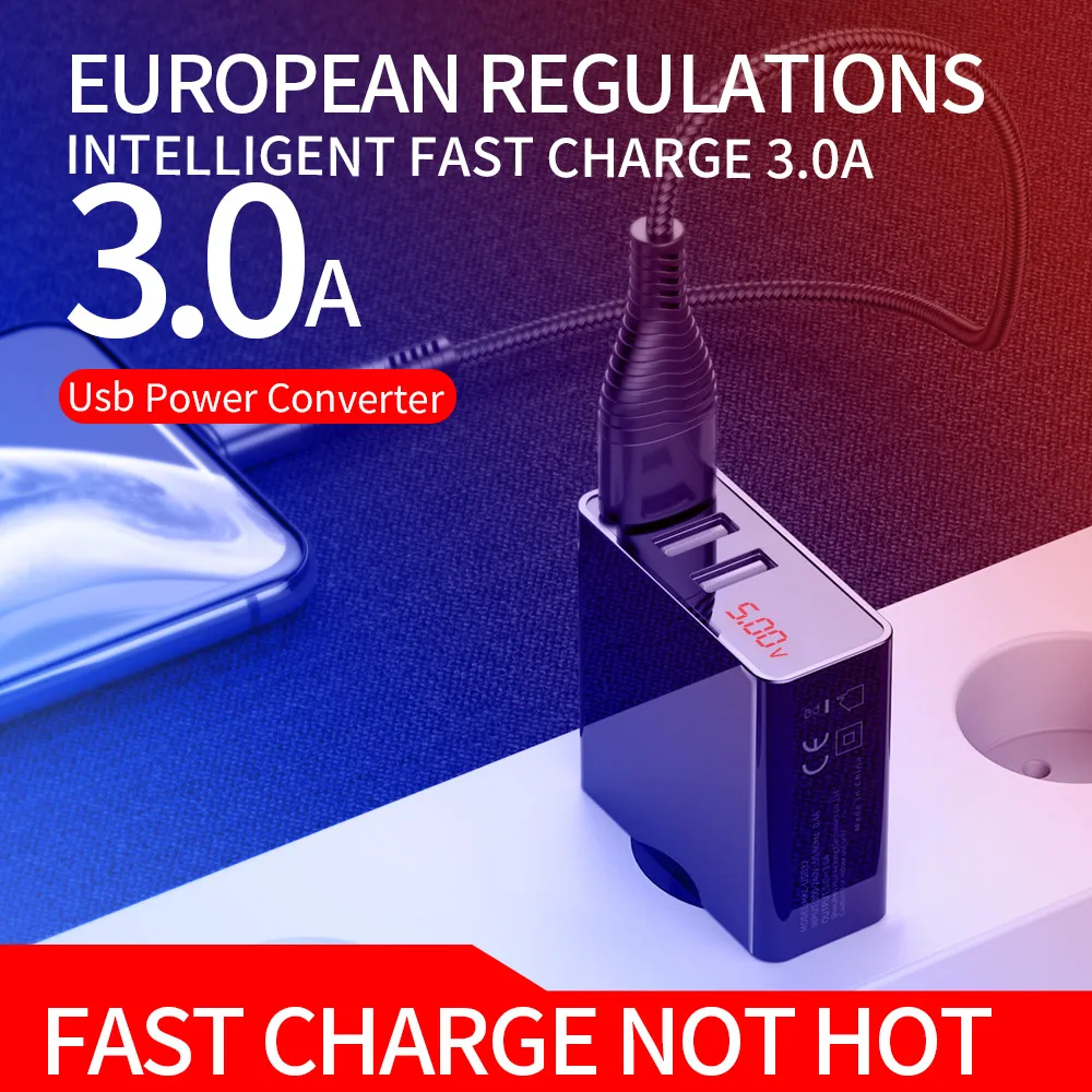Mobile Phone Charger LED Display 3 USB Charger for iPhone Samsung Xiaomi EU Travel Wall Charger for Phone Charging Usb Adapter Mobile Phone Charger LED Display 3 USB Charger for iPhone Samsung Xiaomi EU Travel Wall Charger for Phone Charging Usb Adapter