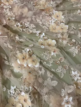 

High Quality with stones ZH1931310 Peach Nigeria Net Lace Fabric Embroidery Design African Lace 3D Flower Fabric