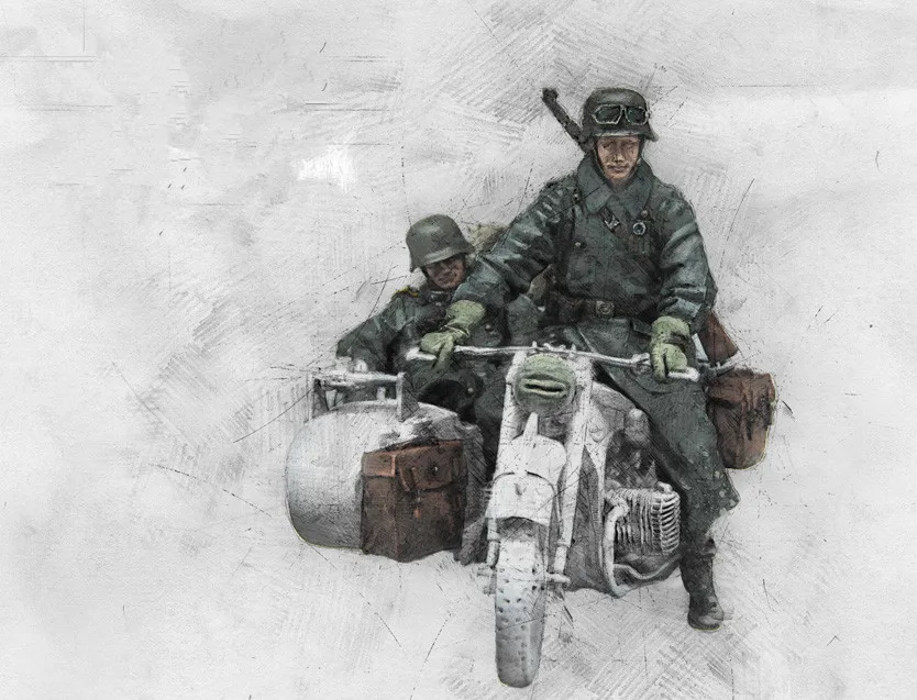 1/35 модельная фигурка из смолы комплекты мотоцикла Второй мировой войны (2 фигурки