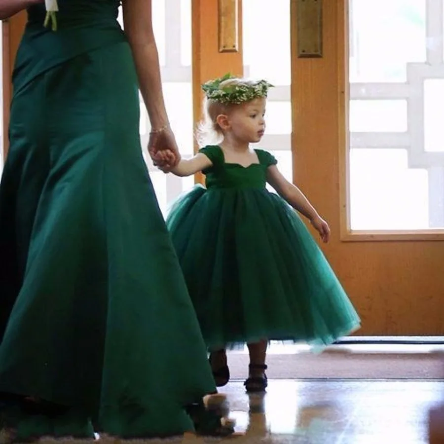Милые темно-зеленые детские пышные платья для маленьких девочек, Бальные Платья с цветочным узором для девочек платья для мамы и дочки