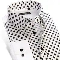 Men's Long-Sleeve Floral Print Patchwork Dress Shirts Smart Casual Slim Fit Comfortable Soft 100% Cotton Male Fashion Top Shirt