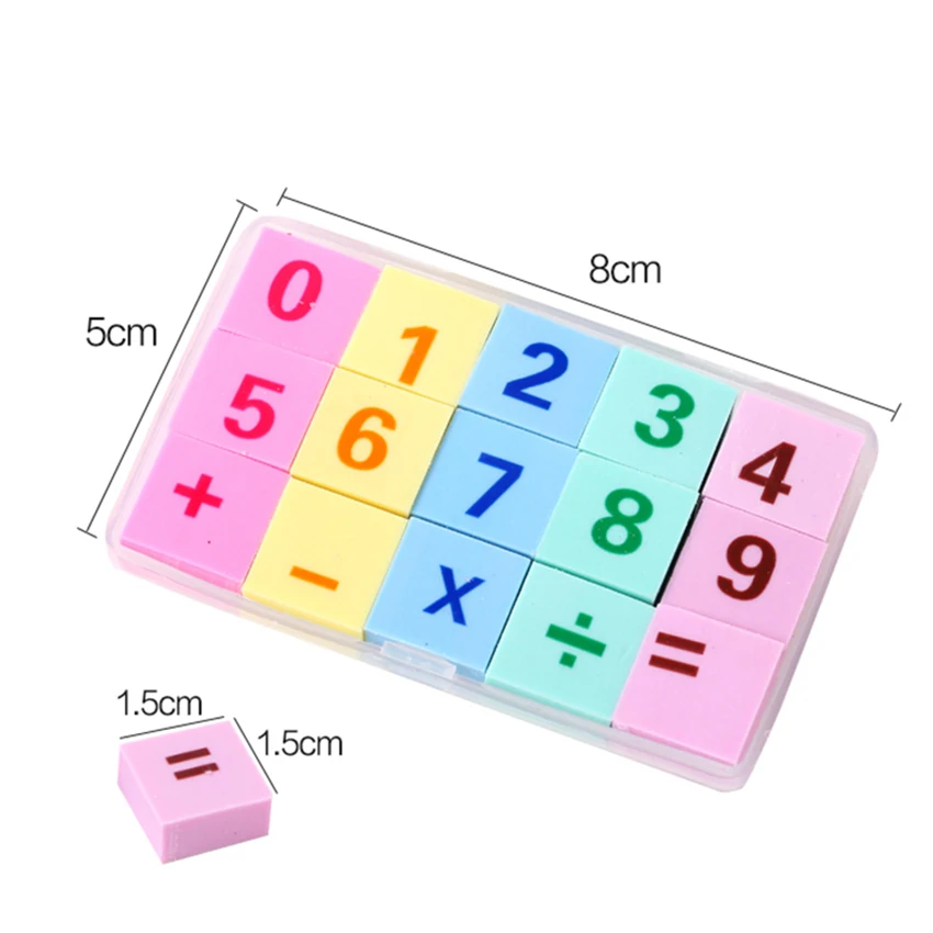 

15PCS/SET Math Numbers Pencil Erasers Kids Education Toys Colorful Eraser Correction Stationery Words Drawing Wiping off