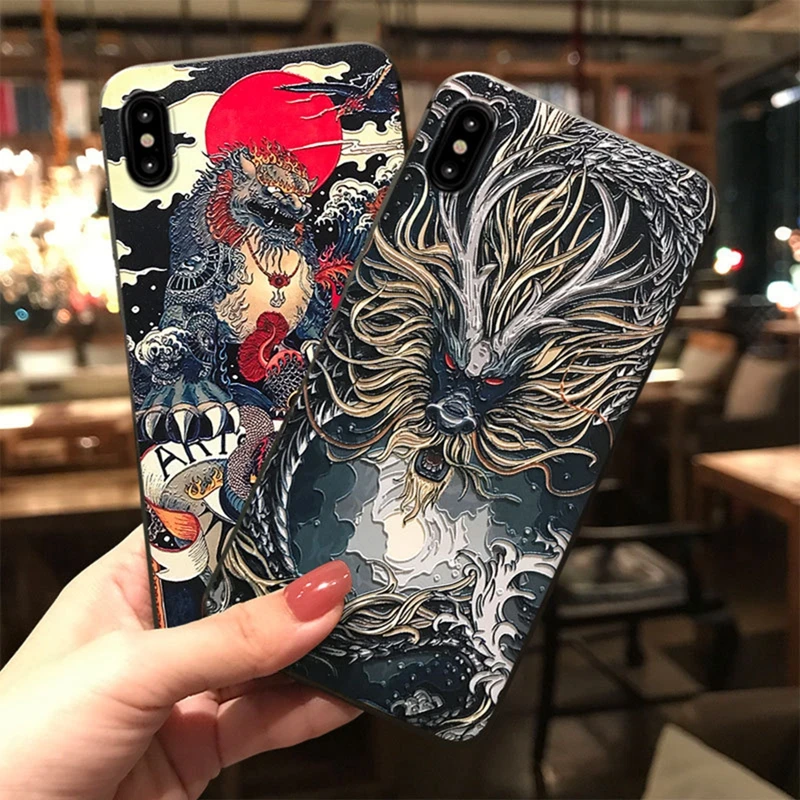

3D Painted Embroidery Chinese -Style Case for iPhone XS X 6S 6 7plus 6 8 8Plus Mobile phone soft case for iPhone XS X Plus 8plus