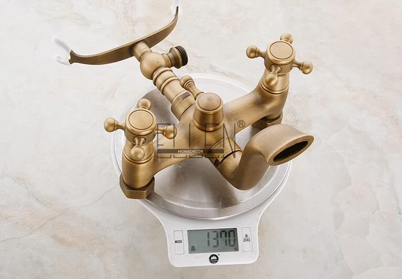 Бортике Ванна кран Античная бронзовая ванна смесители с ручным душем двойной ручкой смеситель кран ELF003