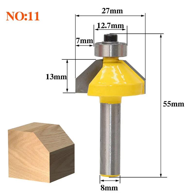 1 шт. 8 мм хвостовик древесины маршрутизатор бит прямой Концевая фреза триммер очистка заподлицо отделка угловая круглая бухта коробка биты инструменты фреза - Длина режущей кромки: NO11