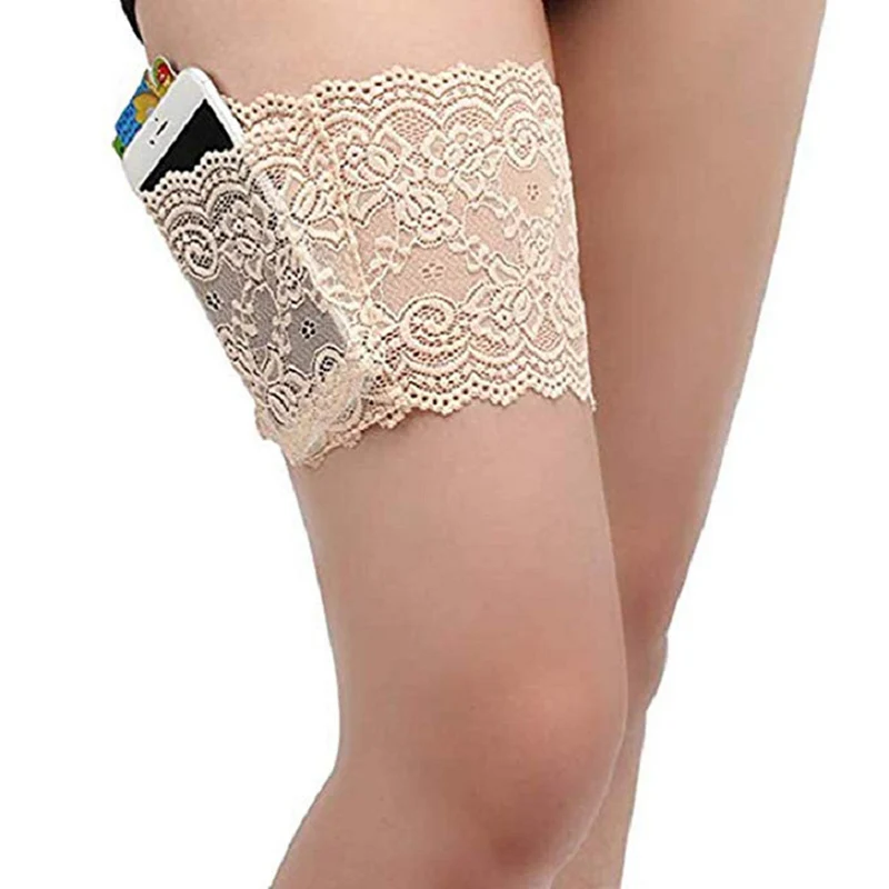 Ladies Non Slip Thigh Phone Card Bag Lace Leg Pocket Running Music Bag Anti-Friction Phone Bag Women Leg Storage Dropshipping