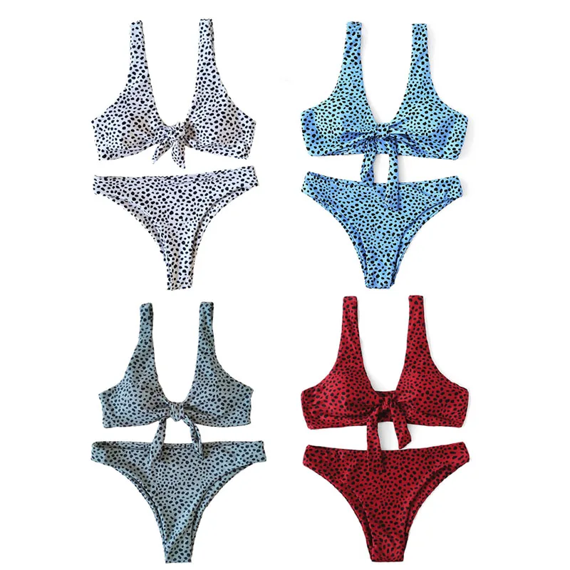 

Hot Selling Ladies Swimsuits Set Split Leopard Printed Bikini Bra Briefs for Beach Party