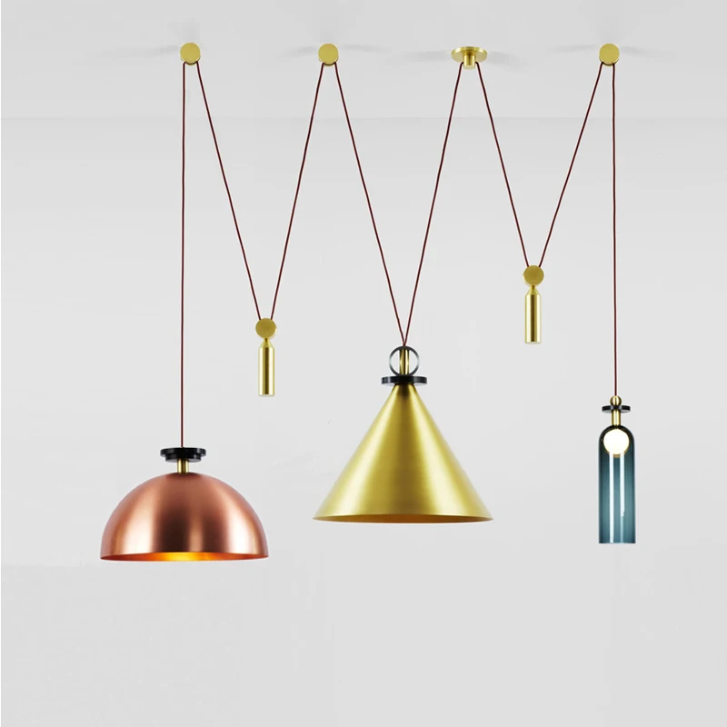 

Modern creative adjustment single head E14 pendant lamp Nordic DIY combination metal pulley design bedroom decoration LED light
