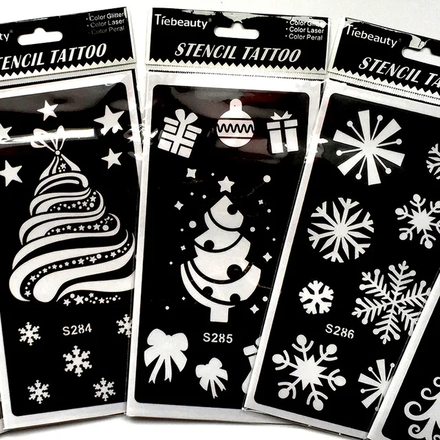 6pcs set kids glitter tattoo stencils template for christmas santa clause templates