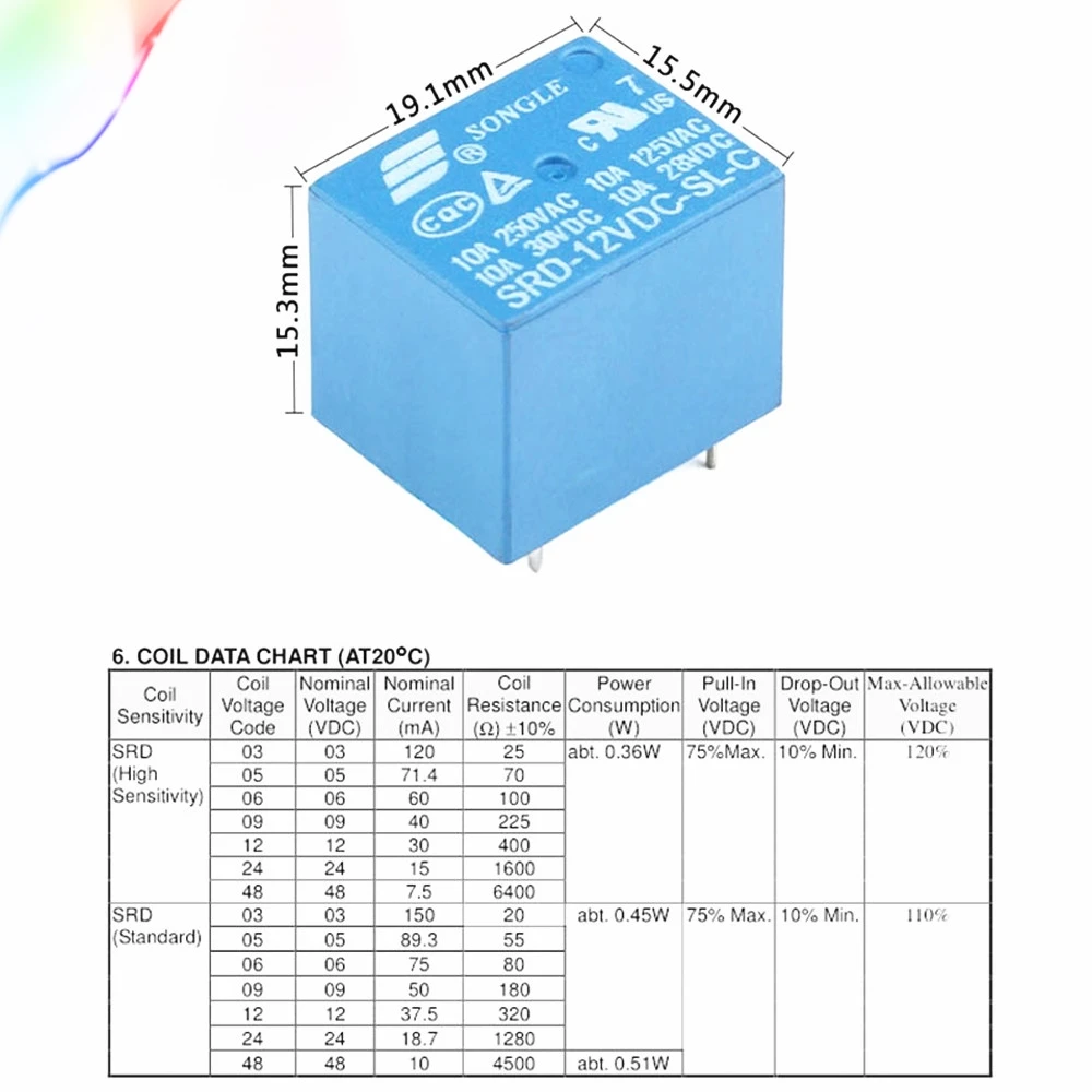 5 шт. реле SRD-12VDC-SL-C SRD-24VDC-SL-C SRD-48VDC-SL-C 12V 24V 48V 10A 250VAC 5PIN