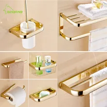 Античный Европейский латунный золотой набор оборудования для ванной комнаты 7 предметов Полка для полотенец аксессуары для ванной комнаты