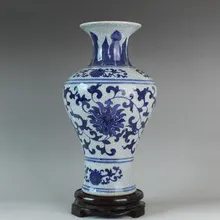 Китайская Голубая и белая керамическая хрустящая Цветочная ваза для украшения дома