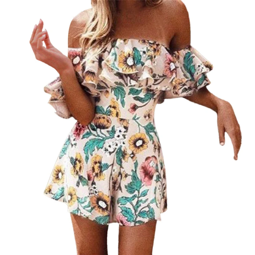 Модные женские цветочные печатные с открытыми плечами высокого качества женские модные 2018 гофрированная Роба Боди Комбинезоны Y814 #30