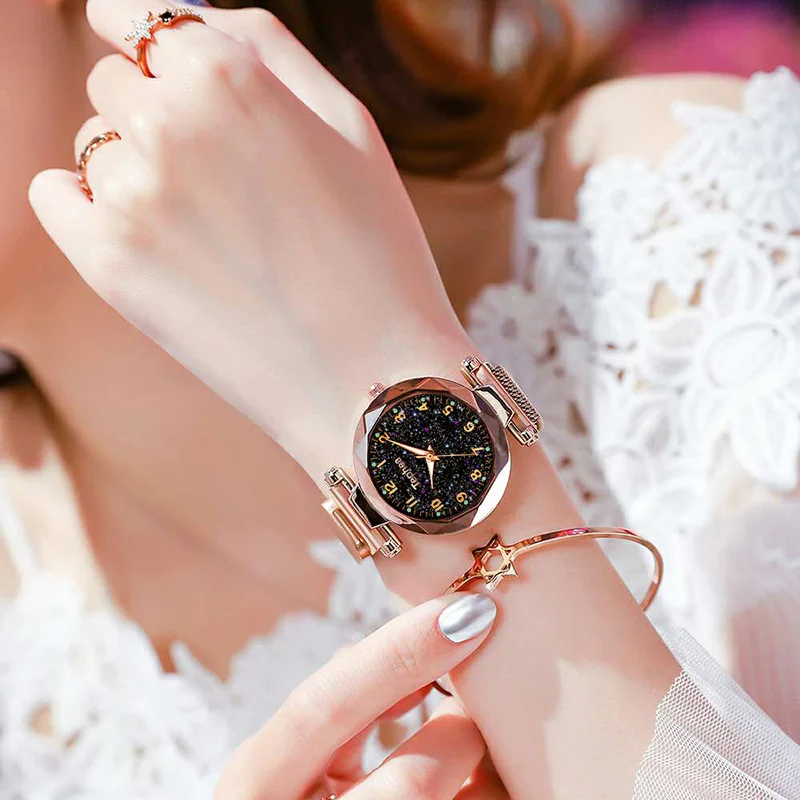 

Luminous Women Bracelet Wrist Watches For Ladies Dress Starry Sky Watch Luxury Magnetic Quartz Wristwatch relogio feminino 2019
