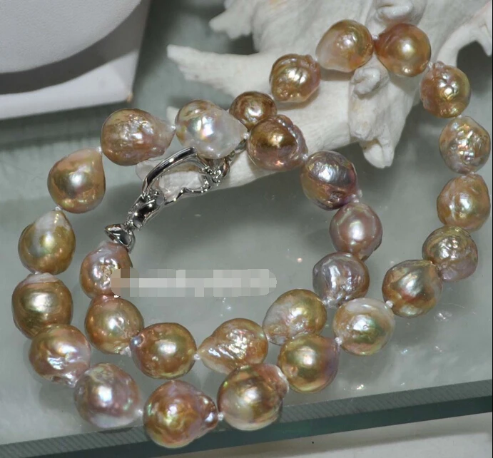

HOT## Wholesale >>> Natural Rare champagne purple 14*15mm Furrow kasumi Pearl Necklace J4224