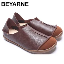 BEYARNE/Женская обувь; большие размеры; обувь на плоской подошве из натуральной кожи; повседневные Лоферы без застежки; женские мокасины в стиле Mori Girl(5188-1