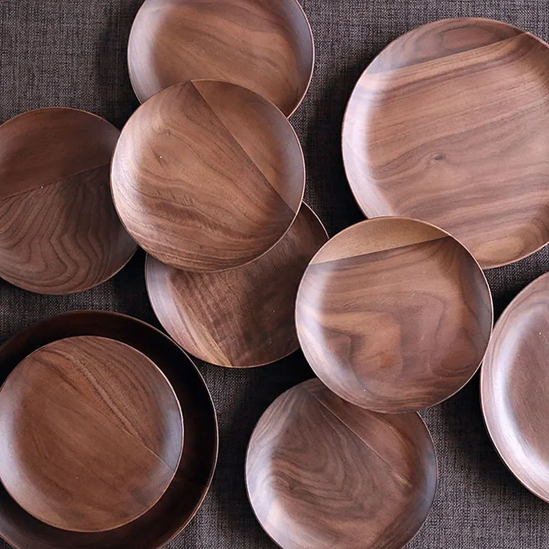 

Japan Style Zakka wooden walnut tableware dishes plates wood small/middle wood fruit dessert plate creative decorative plates