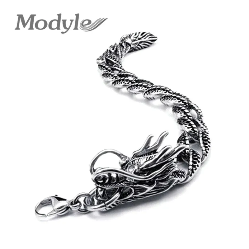 ZORCVENS New Retro Stainless Steel Jewelry Casting Classic Fashion Punk Rock Men Dragon Bracelet