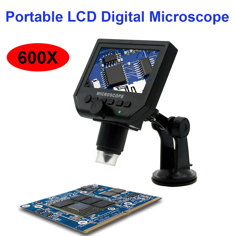 Online G600 600X microscopio electrónico USB soldadura digital video microscopio Cámara 4,3 pulgadas lcd endoscopio de aumento Cámara + LED