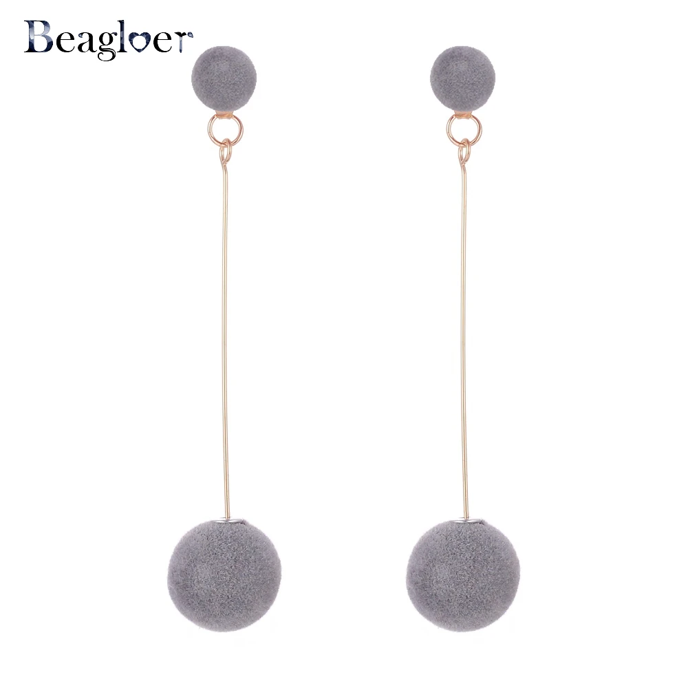 Beagloer модные черные плюшевые шар серьги для женщи Личность Круглый длинные