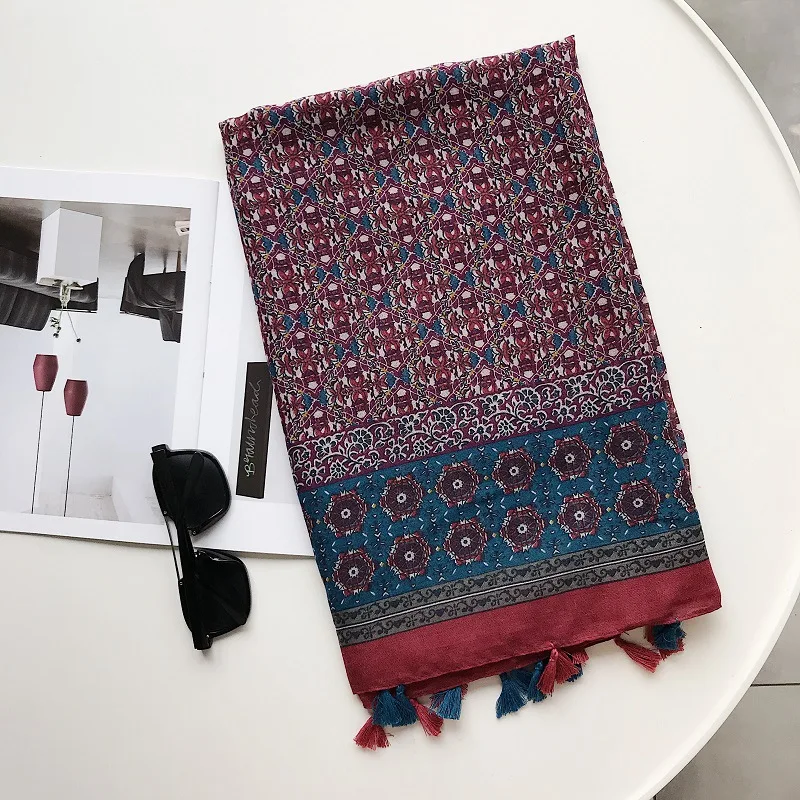 

2019 Fashion Newest Women Printed Pattern Tassel Cotton Scarf Shawls 10pcs/lot
