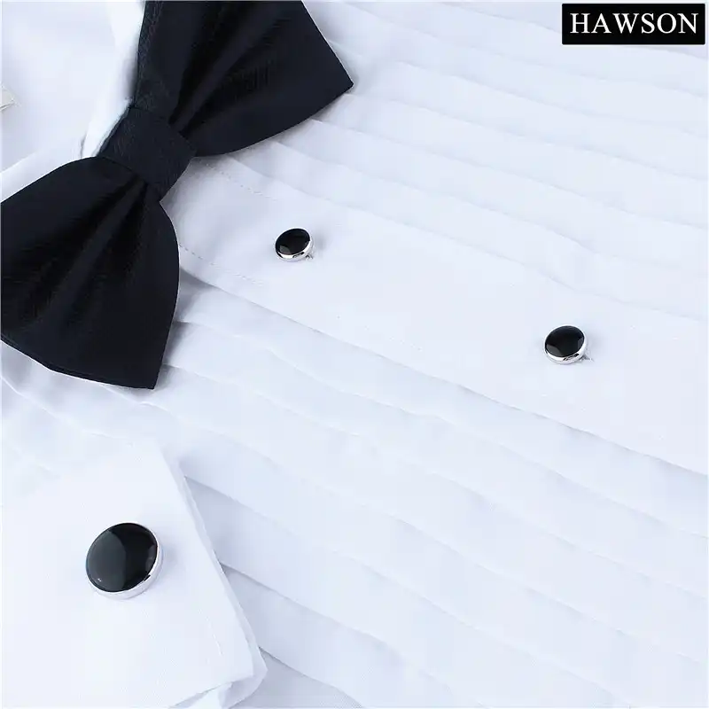 HAWSON Tuxedo Shirt Cuff links Buttons Formal 3 Colors Optional Black