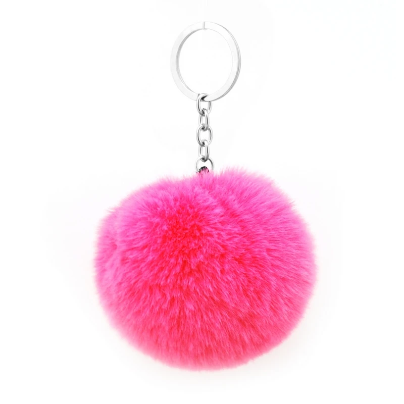

Women Bag Charms 8CM Fluffy Faux Rex Rabbit Fur Ball Pom Pom Keychain Man Trinket Keyring Hare Toy Key Chain Wedding Party Gift