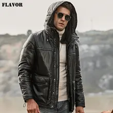 Ароматный мужской пуховик из натуральной кожи, мужской зимний теплый пуховик из натуральной овечьей кожи с отстегивающимся капюшоном