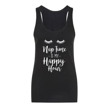 

Womens Nap Time Is My Happy Hour Fitness Workout Racerback Tank Tops