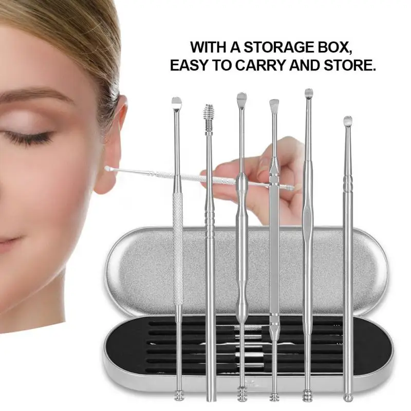 6Pcs/Set Stainless Steel Earwax Remover Kit Earpick Curette Ear