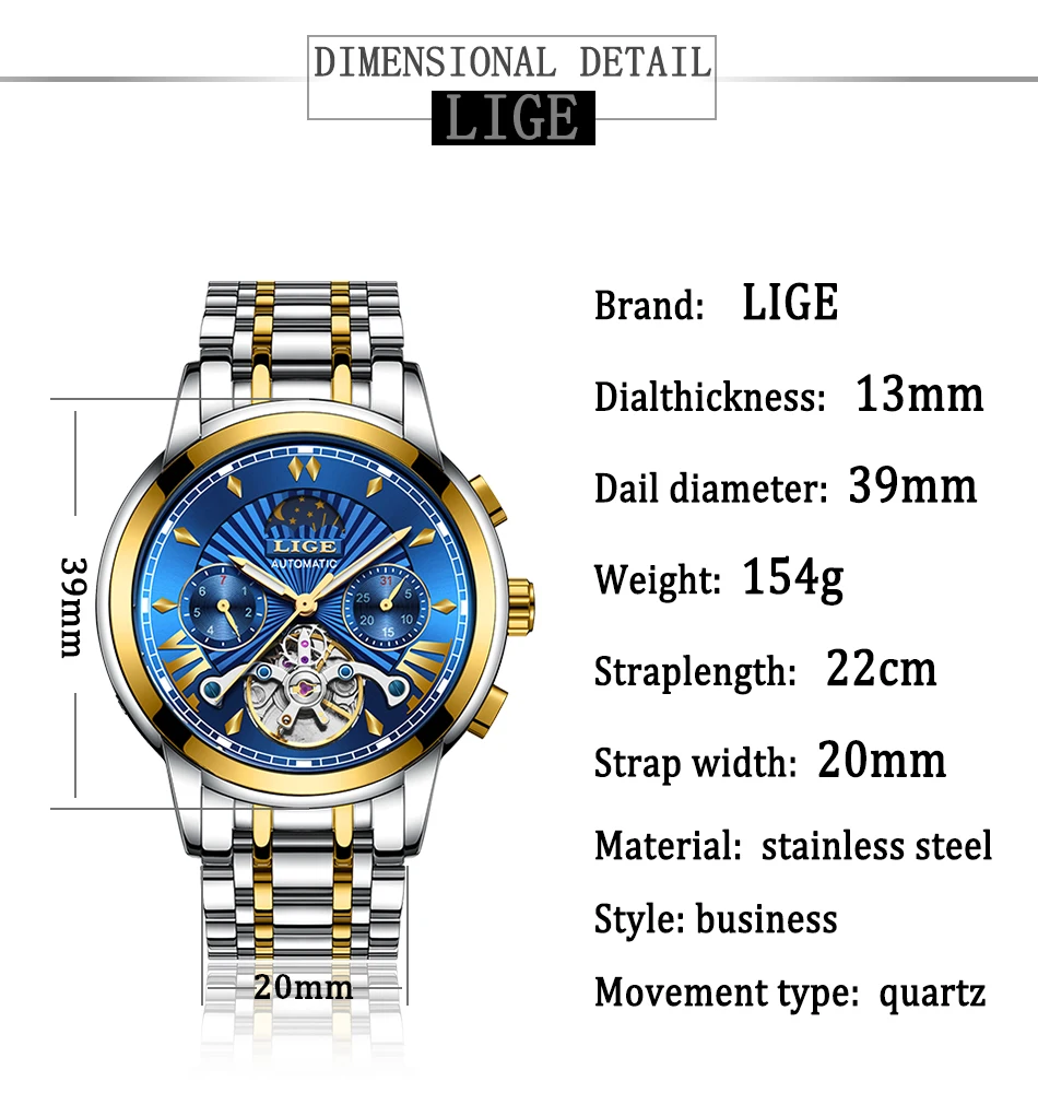 relógio de negócios masculino tourbillon à prova