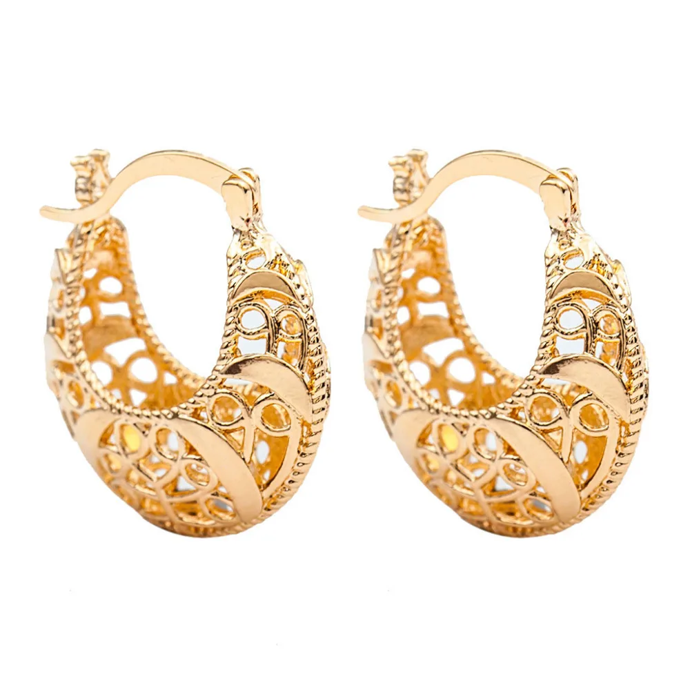 10 pairs/lot Women U Shape Hoop Earrings Gold Color Hollow Flower Earing Round Circle Pendientes