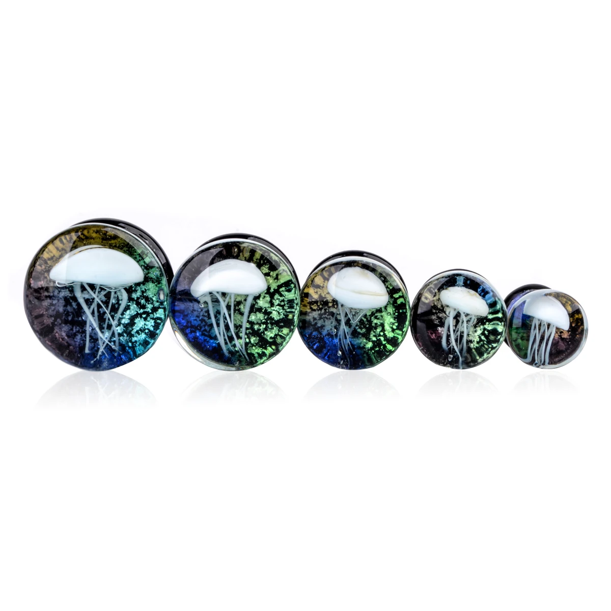 2pcs 8-16mm Green Jellyfish Grass Ear Plug Ocean Double Flared Translucent Bright Ear Gauge Expander Ear Piercing Body Jewelry