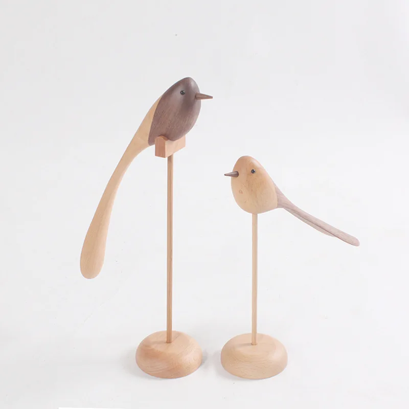 

European style Wood Decoration Crafts Long-tail Bird Figurines Miniatures Home decoration accessories modern Animal home decor
