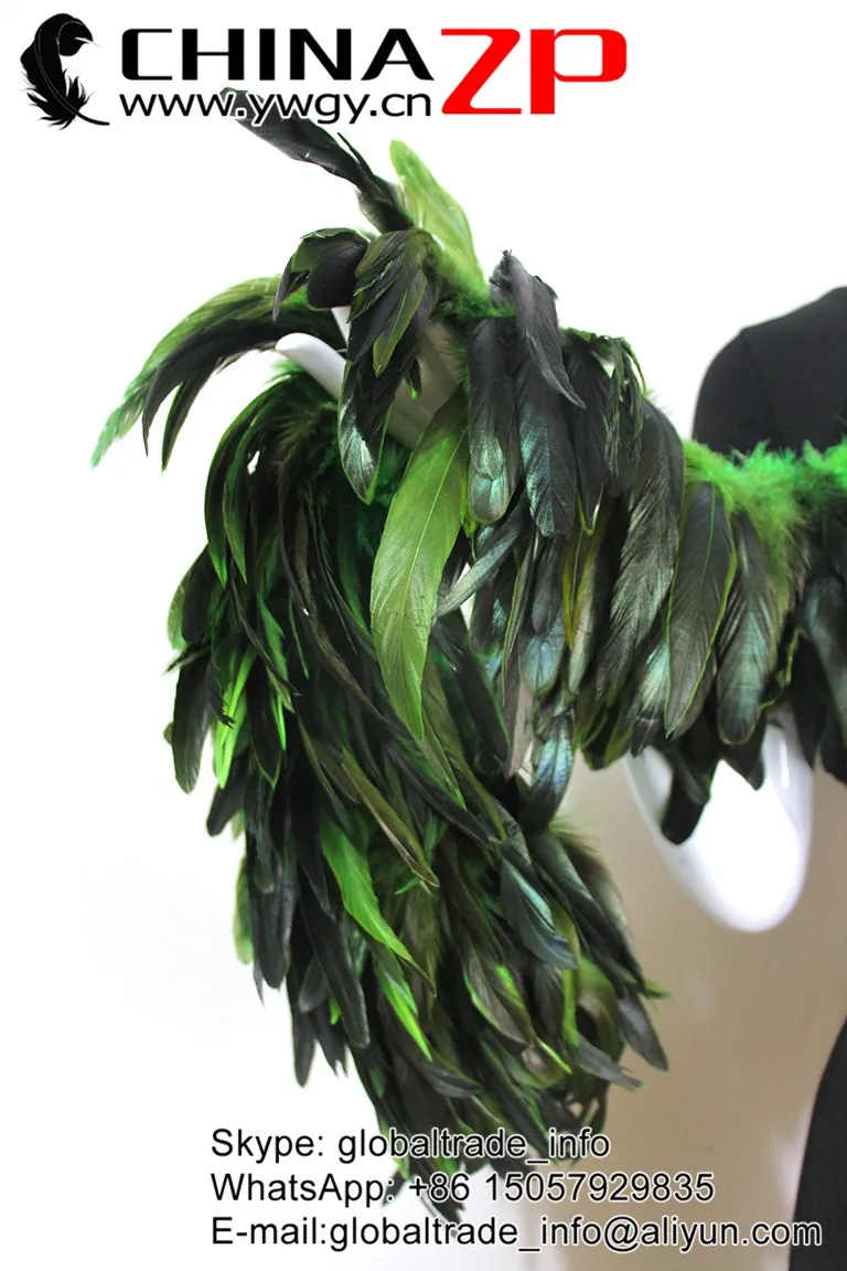 Rooster Schlappen Feathers Strung -green half bronze (24)