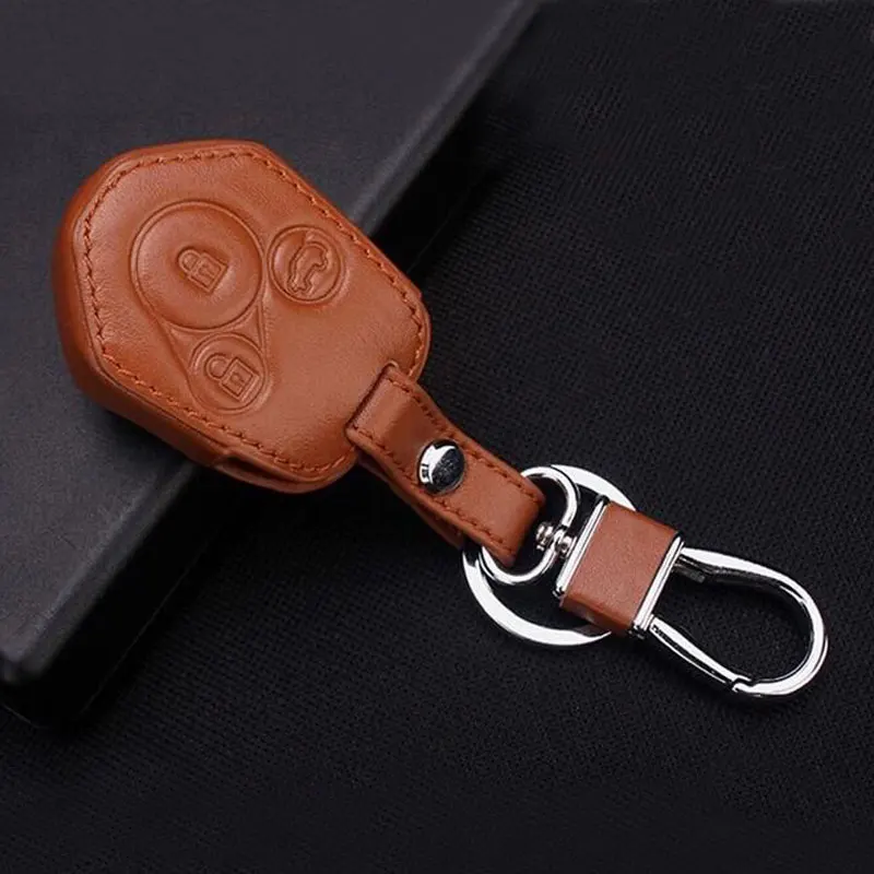

BBQ@FUKA Brown Leather 3 Buttons Car Smart Remote Key case Keyfob keyChain For Subaru XV Forester 2013 car styling