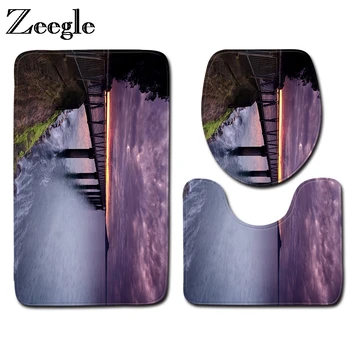

Zeegle Landscape Printed 3pcs/set Bath Mat Set Anti-slip Bathroom Floor Mats Toilet Rugs Flannel Bathroom Mat Set Bath Rug Set
