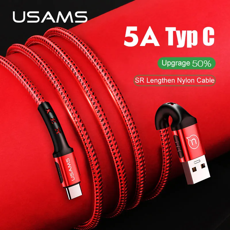 USAMS 5A кабель USB C с быстрой зарядкой для Huawei OPPO зарядки 1 2 м | Мобильные телефоны и