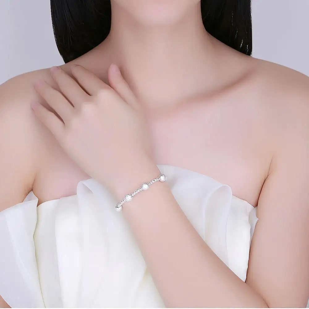 

925 Sterling Silver Infinity Bracelets & Bangles Women spherical Double Chain Bracelet Party Trendy Jewelry Size can be adjusted